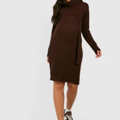 Maternité - Robe Pull De Grossesse à Col Bénitier -Pas Cher Vêtue Diva Magasin gzz38364 chocolate xl 2