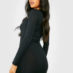 Petite - Robe Courte En Maille Côtelée épaisse -Pas Cher Vêtue Diva Magasin gzz38374 black xl 1