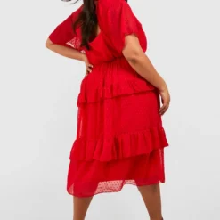 Grande Taille - Robe Plumetis à Manches Larges -Pas Cher Vêtue Diva Magasin gzz38401 red xl 1