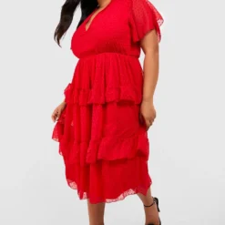 Grande Taille - Robe Plumetis à Manches Larges -Pas Cher Vêtue Diva Magasin gzz38401 red xl 2