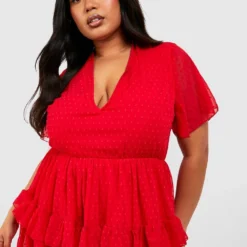 Grande Taille - Robe Plumetis à Manches Larges -Pas Cher Vêtue Diva Magasin gzz38401 red xl 3