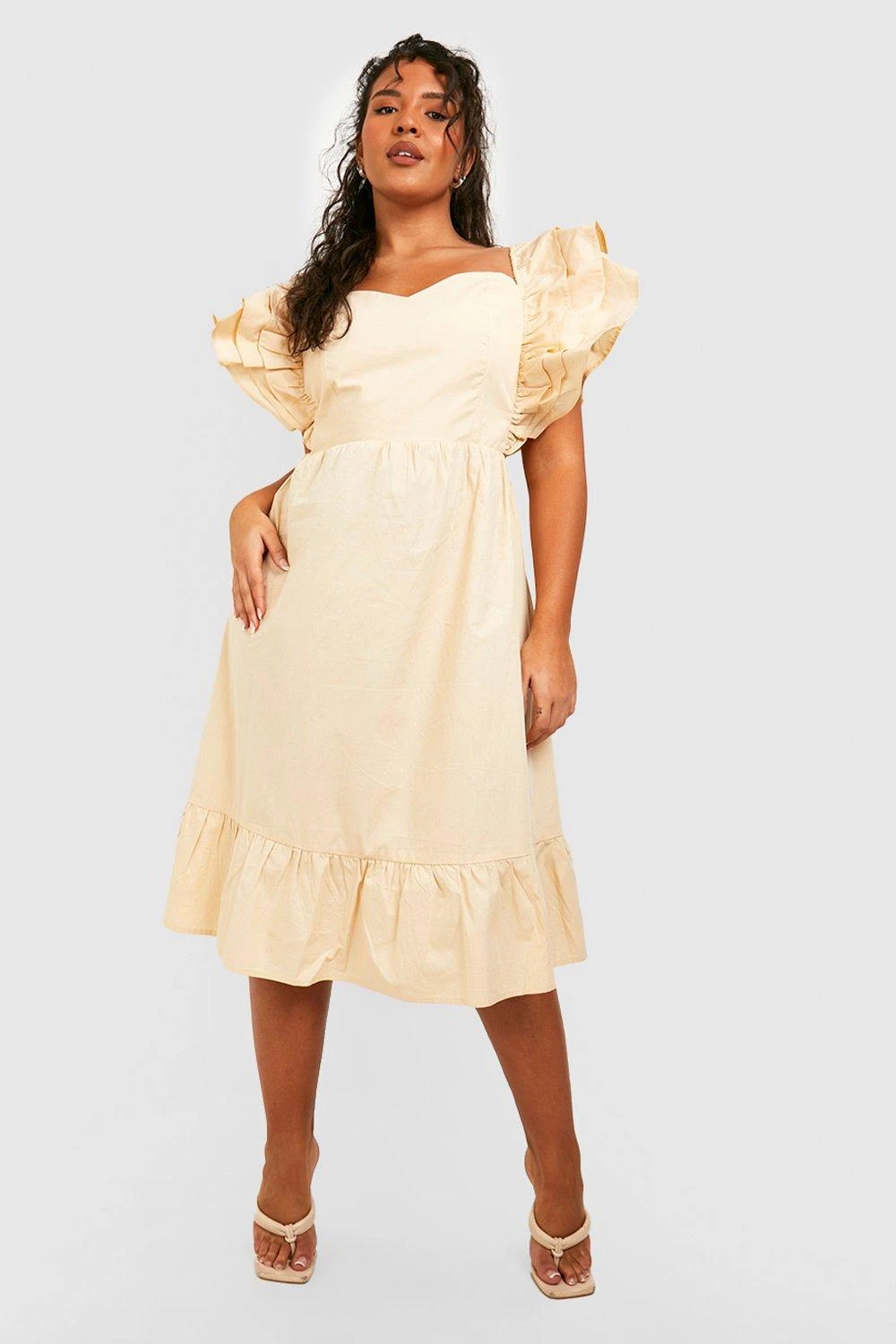 Grande Taille - Robe Mi-longue à Manches Volantées 3 Grande Taille - Robe Mi-longue à Manches Volantées