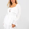 Grande Taille - Robe Babydoll Froncée En Plumetis -Pas Cher Vêtue Diva Magasin gzz38425 ivory xl
