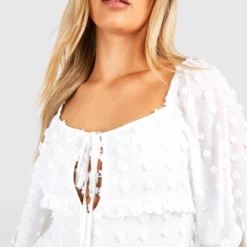 Grande Taille - Robe Babydoll Froncée En Plumetis -Pas Cher Vêtue Diva Magasin gzz38425 ivory xl 3