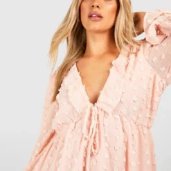 Grande Taille - Robe Babydoll En Plumetis à Volants -Pas Cher Vêtue Diva Magasin gzz38427 blush xl 3