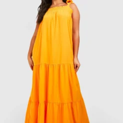 Grande Taille - Robe Longue Froncée Nouée -Pas Cher Vêtue Diva Magasin gzz38428 orange xl 2 scaled
