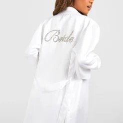 BOOHOO Robe De Chambre Satinée à Slogan Bride