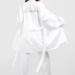 BOOHOO Robe De Chambre Satinée à Slogan Bride -Pas Cher Vêtue Diva Magasin gzz38543 white xl 2