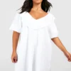 Grande Taille - Robe Droite Texturée à Volants -Pas Cher Vêtue Diva Magasin gzz38566 white xl