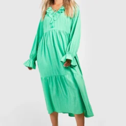 Grande Taille - Robe Texturée à Volants -Pas Cher Vêtue Diva Magasin gzz38567 pale20green xl 2 scaled
