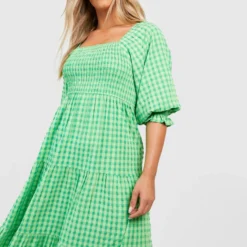Grande Taille - Robe Mi-longue à Imprimé Vichy -Pas Cher Vêtue Diva Magasin gzz38569 green xl 2 scaled