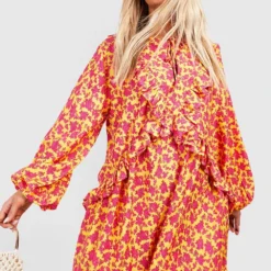 Grande Taille - Robe Mi-longue Fleurie à Volants 8 Grande Taille - Robe Mi-longue Fleurie à Volants -Pas Cher Vêtue Diva Magasin gzz38601 yellow xl 2