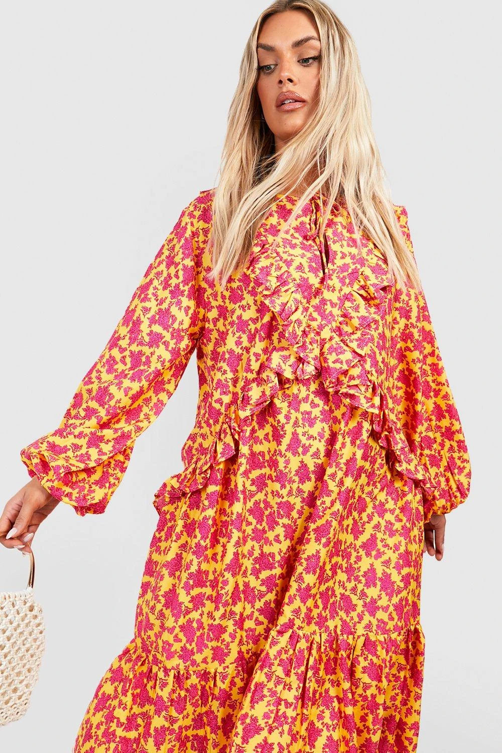 Grande Taille - Robe Mi-longue Fleurie à Volants 5 Grande Taille - Robe Mi-longue Fleurie à Volants – Image 3