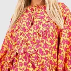 Grande Taille - Robe Mi-longue Fleurie à Volants 9 Grande Taille - Robe Mi-longue Fleurie à Volants -Pas Cher Vêtue Diva Magasin gzz38601 yellow xl 3