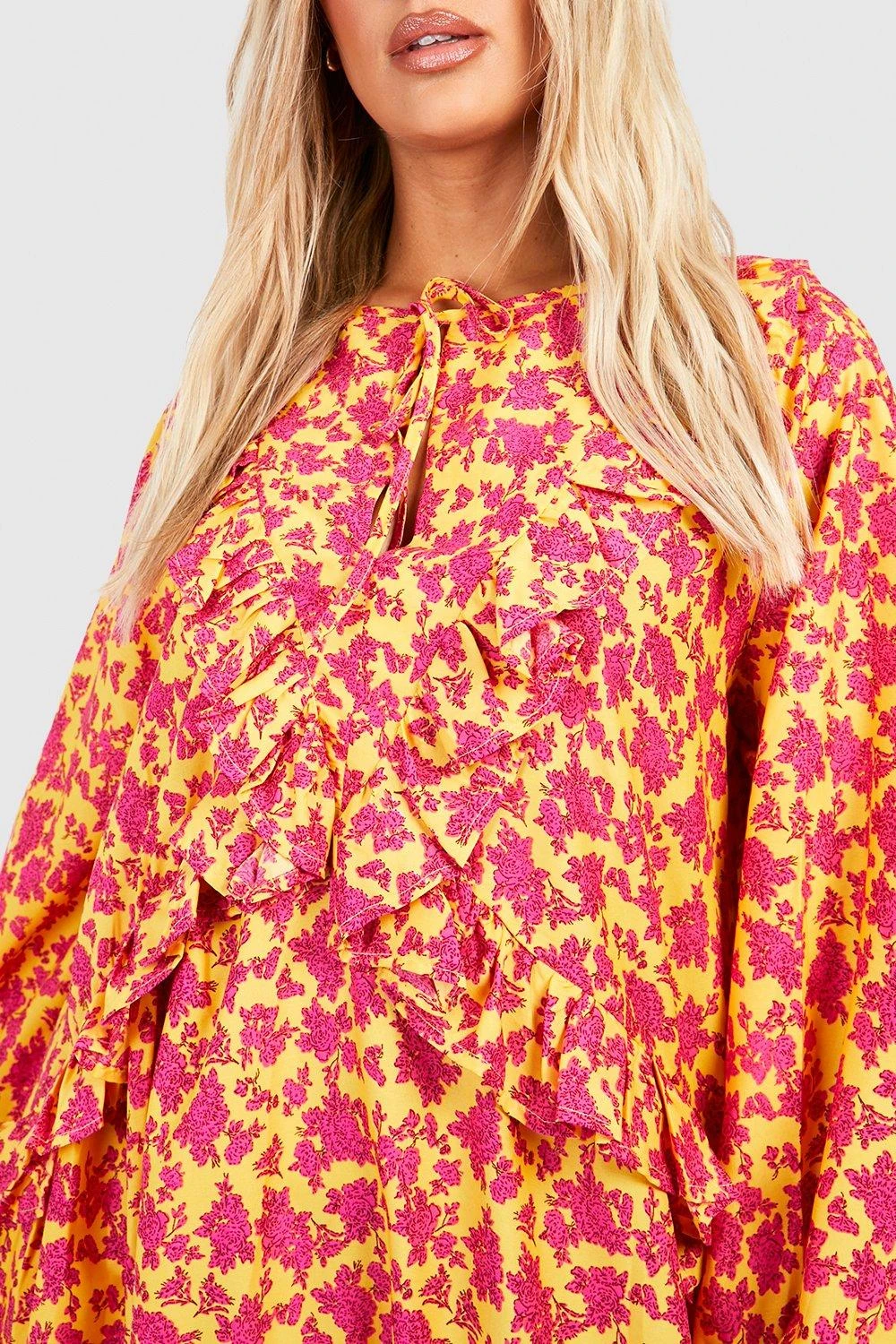 Grande Taille - Robe Mi-longue Fleurie à Volants 6 Grande Taille - Robe Mi-longue Fleurie à Volants – Image 4