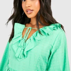 Petite - Robe Babydoll Texturée à Volants -Pas Cher Vêtue Diva Magasin gzz38613 pale20green xl 3 scaled