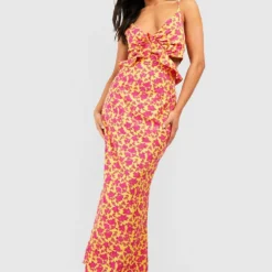 Petite - Robe Fleurie à Volants -Pas Cher Vêtue Diva Magasin gzz38633 yellow xl 2