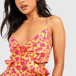 Petite - Robe Fleurie à Volants -Pas Cher Vêtue Diva Magasin gzz38633 yellow xl 3