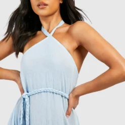 Petite - Robe Longue Dos Nu à Volants Et Ceinture -Pas Cher Vêtue Diva Magasin gzz38634 blue xl 2