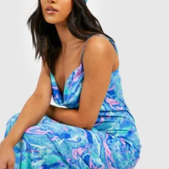 Petite - Ensemble Marbré Avec Foulard Et Robe Longue -Pas Cher Vêtue Diva Magasin gzz38652 blue xl 2