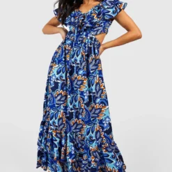 Petite - Robe Nouée à Imprimé Cachemire -Pas Cher Vêtue Diva Magasin gzz38662 blue xl 2