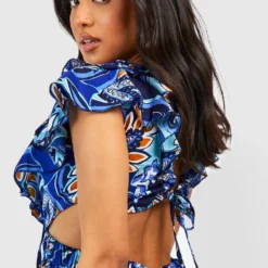 Petite - Robe Nouée à Imprimé Cachemire -Pas Cher Vêtue Diva Magasin gzz38662 blue xl 3