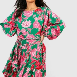 Petite - Robe Patineuse Fleurie à Ceinture 8 Petite - Robe Patineuse Fleurie à Ceinture -Pas Cher Vêtue Diva Magasin gzz38695 green xl 2