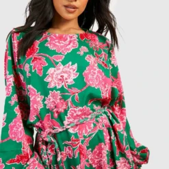 Petite - Robe Patineuse Fleurie à Ceinture 9 Petite - Robe Patineuse Fleurie à Ceinture -Pas Cher Vêtue Diva Magasin gzz38695 green xl 3