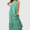 Petite - Robe Longue Froncée à Imprimé Porcelaine -Pas Cher Vêtue Diva Magasin gzz38703 green xl