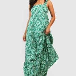 Petite - Robe Longue Froncée à Imprimé Porcelaine 8 Petite - Robe Longue Froncée à Imprimé Porcelaine -Pas Cher Vêtue Diva Magasin gzz38703 green xl 2