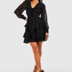 Petite - Robe Patineuse Nouée En Plumetis -Pas Cher Vêtue Diva Magasin gzz38711 black xl 2 scaled