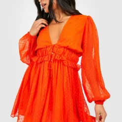 Petite - Robe Babydoll Plumetis En Mesh -Pas Cher Vêtue Diva Magasin gzz38724 orange xl 2