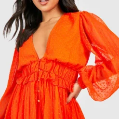 Petite - Robe Babydoll Plumetis En Mesh -Pas Cher Vêtue Diva Magasin gzz38724 orange xl 3