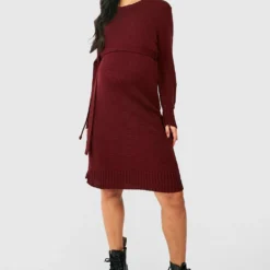 Maternité - Robe Pull De Grossesse à Col Rond -Pas Cher Vêtue Diva Magasin gzz38755 wine xl 2