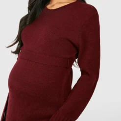 Maternité - Robe Pull De Grossesse à Col Rond -Pas Cher Vêtue Diva Magasin gzz38755 wine xl 3