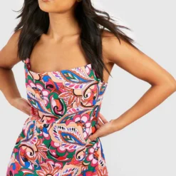 Petite - Ensemble Abstrait Avec Robe Courte Et Foulard -Pas Cher Vêtue Diva Magasin gzz38768 pink xl 3