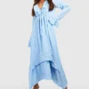 Tall - Robe Texturée Décolletée à Volants -Pas Cher Vêtue Diva Magasin gzz38794 powder20blue xl scaled