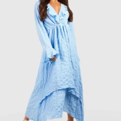 Tall - Robe Texturée Décolletée à Volants -Pas Cher Vêtue Diva Magasin gzz38794 powder20blue xl 2 scaled