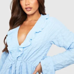 Tall - Robe Texturée Décolletée à Volants -Pas Cher Vêtue Diva Magasin gzz38794 powder20blue xl 3 scaled