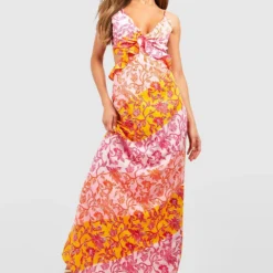 Robe Longue à Volants Et Imprimé Porcelaine -Pas Cher Vêtue Diva Magasin gzz38831 orange xl 2