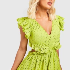 Robe Mi-longue Brodée à Découpes Et Volants -Pas Cher Vêtue Diva Magasin gzz38840 lime xl 3