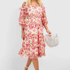 Robe Mi-longue Fleurie à Volants