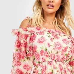 Robe Mi-longue Fleurie à Volants 9 Robe Mi-longue Fleurie à Volants -Pas Cher Vêtue Diva Magasin gzz39006 pink xl 3