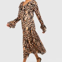 Robe Longue à Volants Et Imprimé Animal