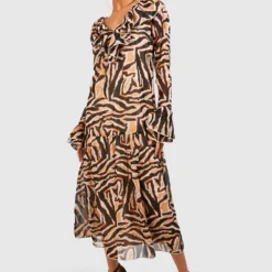 Robe Longue à Volants Et Imprimé Animal -Pas Cher Vêtue Diva Magasin gzz39010 brown xl 2