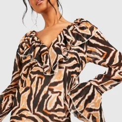 Robe Longue à Volants Et Imprimé Animal -Pas Cher Vêtue Diva Magasin gzz39010 brown xl 3