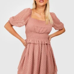 Robe Babydoll Plumetis à Volants -Pas Cher Vêtue Diva Magasin gzz39014 blush xl 2