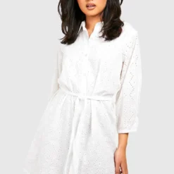 Robe Chemise Brodée à Ceinture -Pas Cher Vêtue Diva Magasin gzz39037 white xl 2