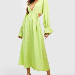 Robe Longue à Découpes -Pas Cher Vêtue Diva Magasin gzz39042 lime xl 2