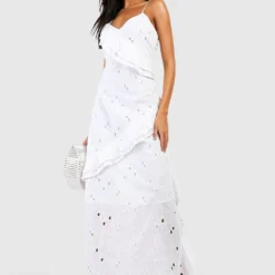 Robe Premium Longue En Broderie Anglaise à Volants